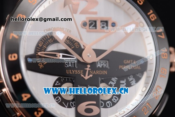 Ulysse Nardin Executive Dual Time & Big Date Asia ST25 Automatic Rose Gold Case White Dial Black Bezel and Black Rubber Strap - Click Image to Close